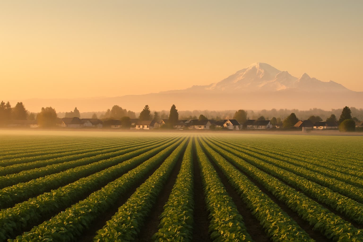 Ladner farmland with Mount Baker, Delta